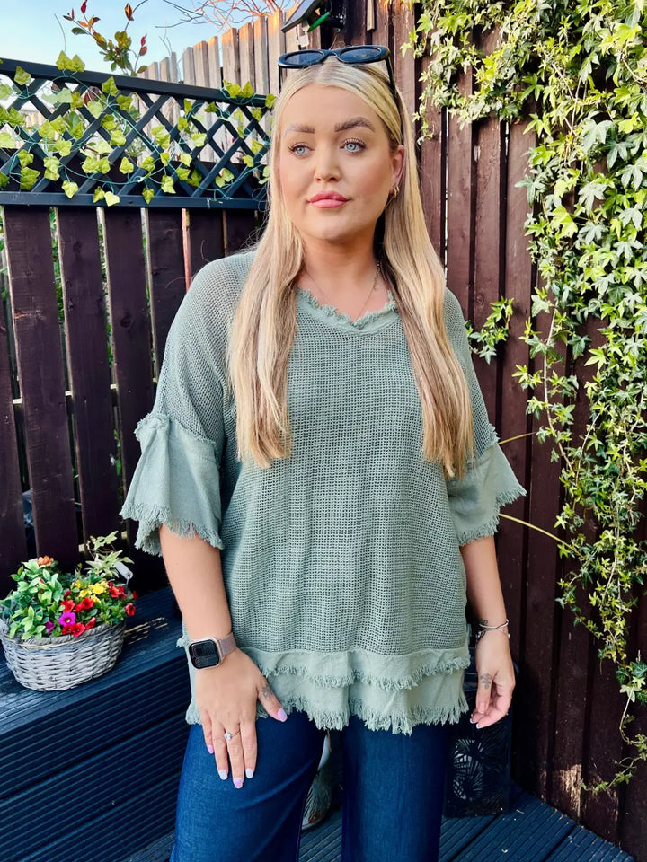 Zara Waffle Weave Top KHAKI - Tops