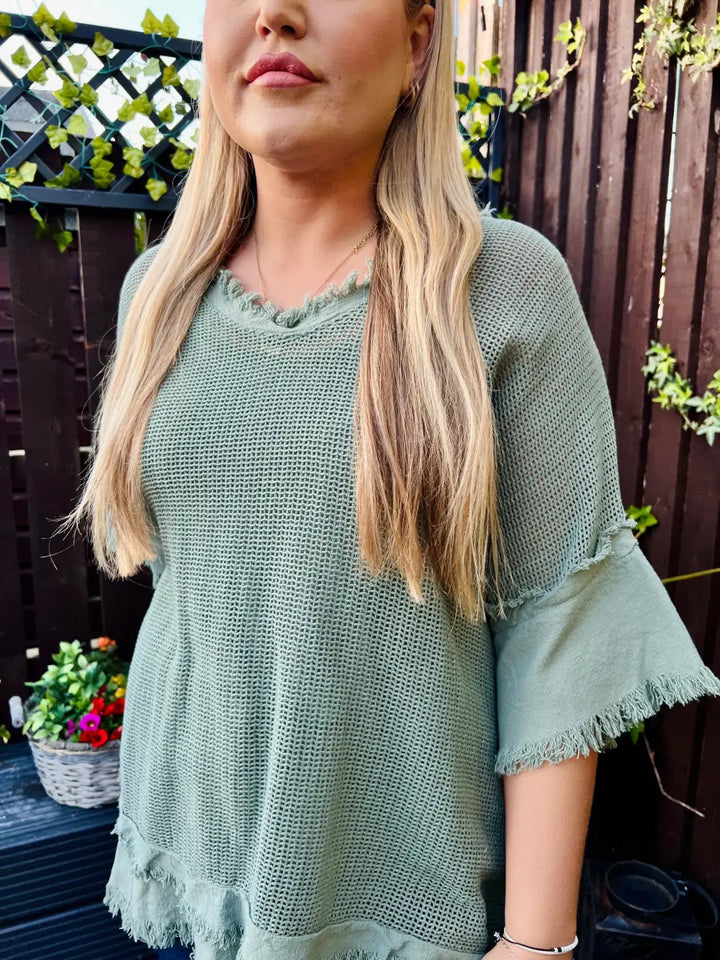 Zara Waffle Weave Top KHAKI - Tops