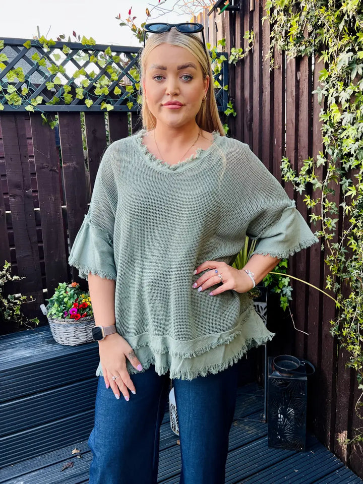 Zara Waffle Weave Top KHAKI - Tops