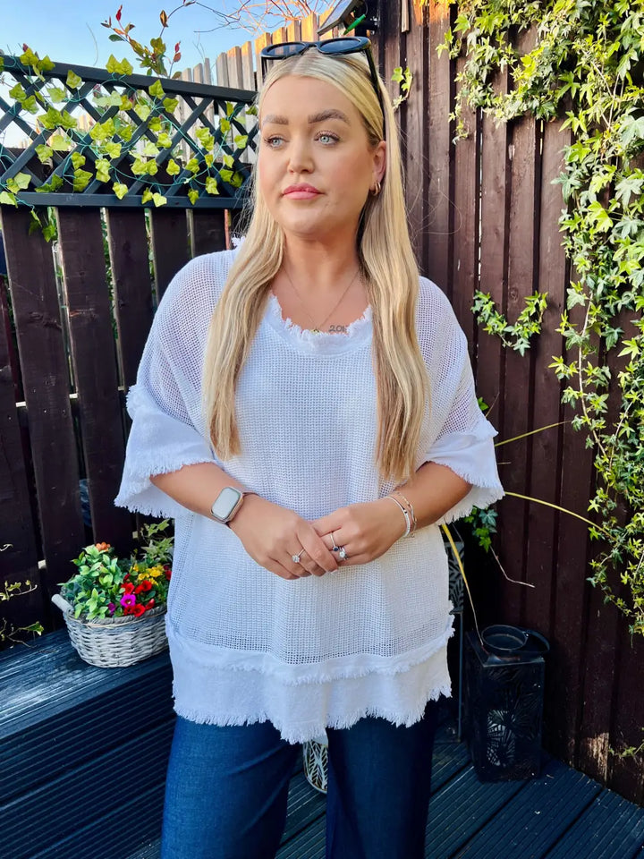 Zara Waffle Weave Top WHITE - Tops