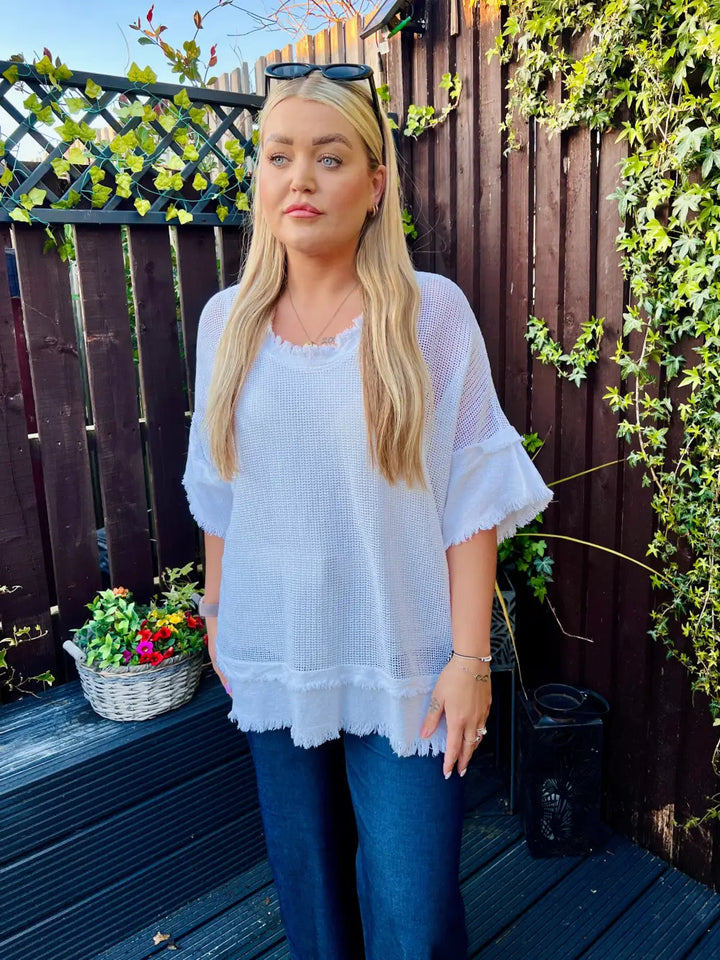 Zara Waffle Weave Top WHITE - Tops